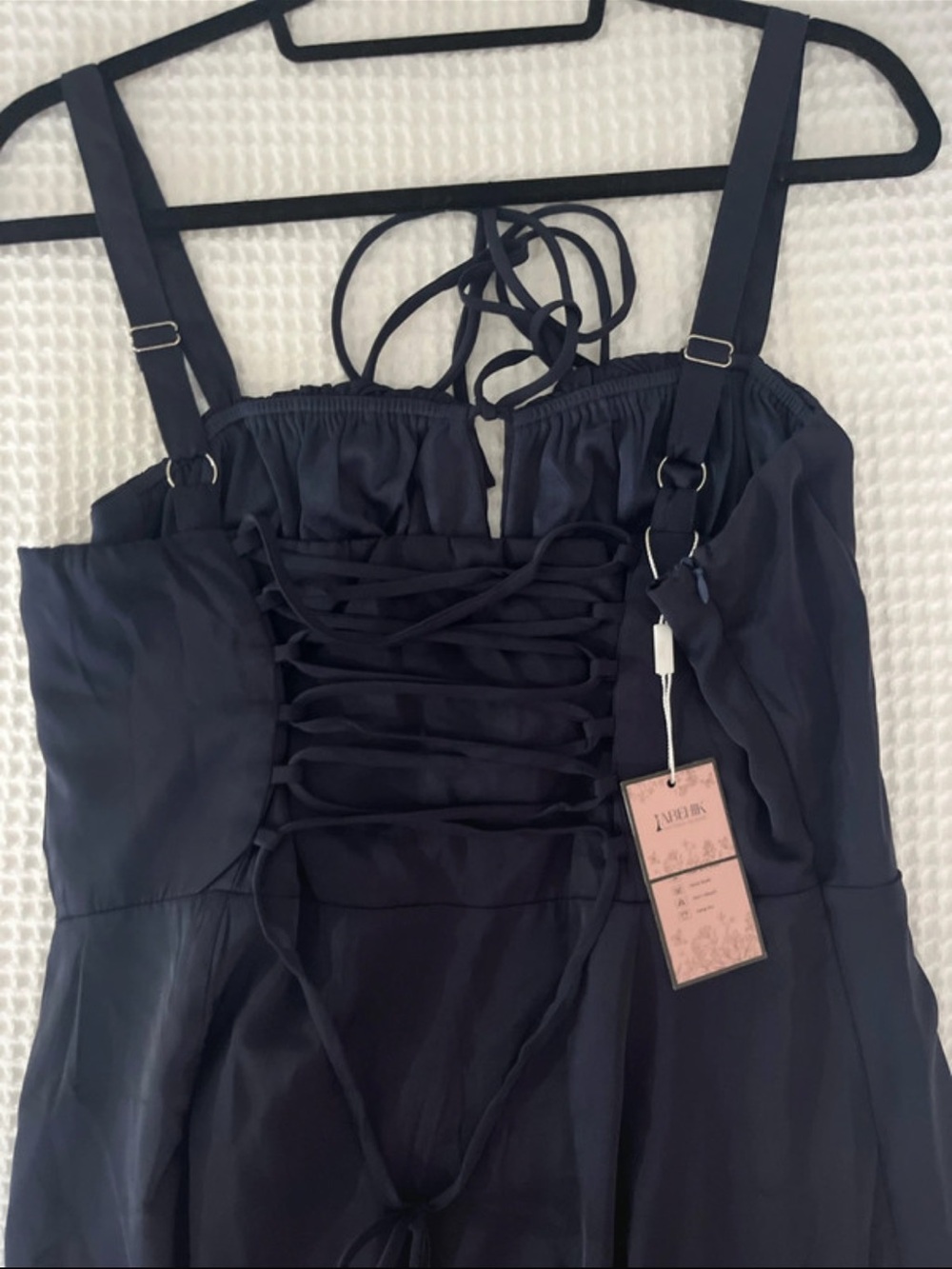 Navy Satin Lace-Up Dress with Adjustable Straps
